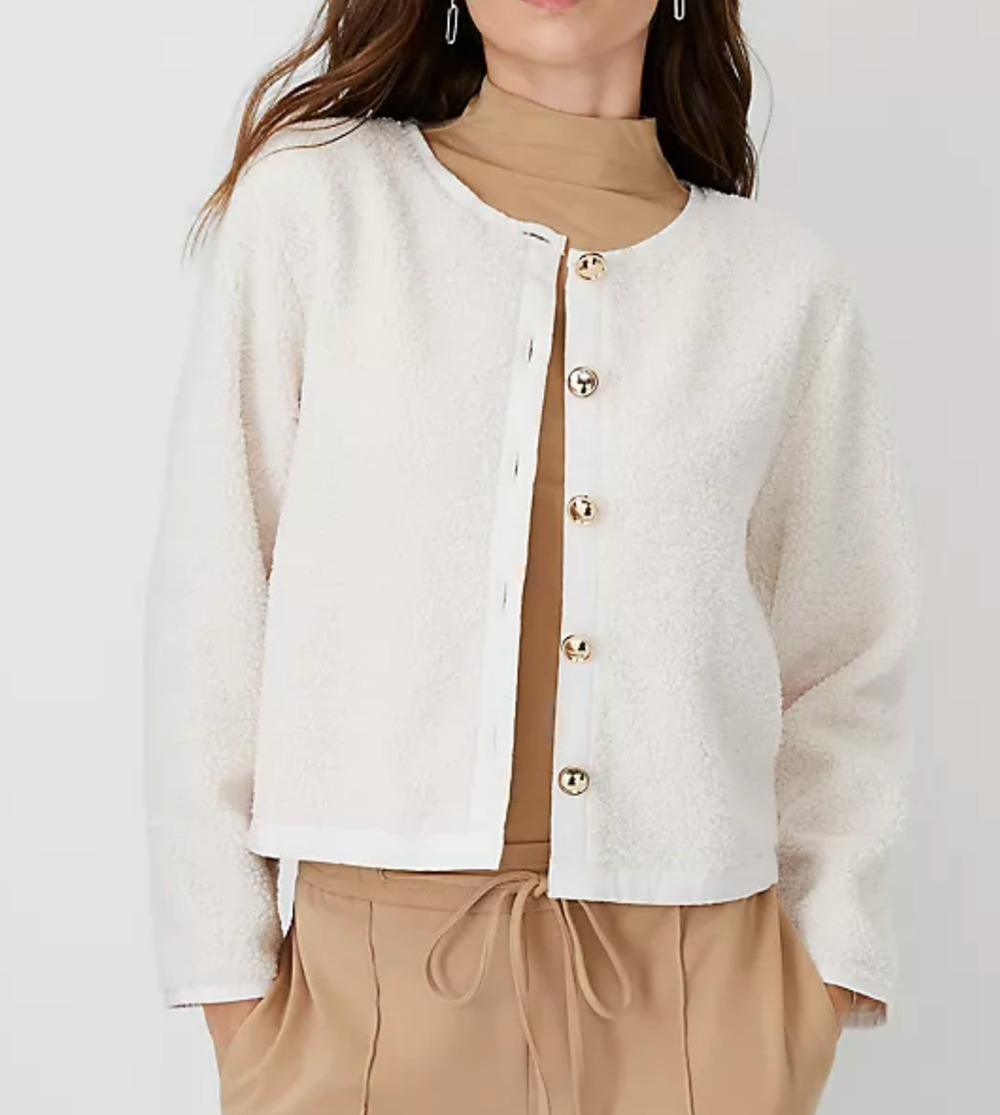 NEW ANN TAYLOR IVORY WHISPER SHERPA JACKET SZ M